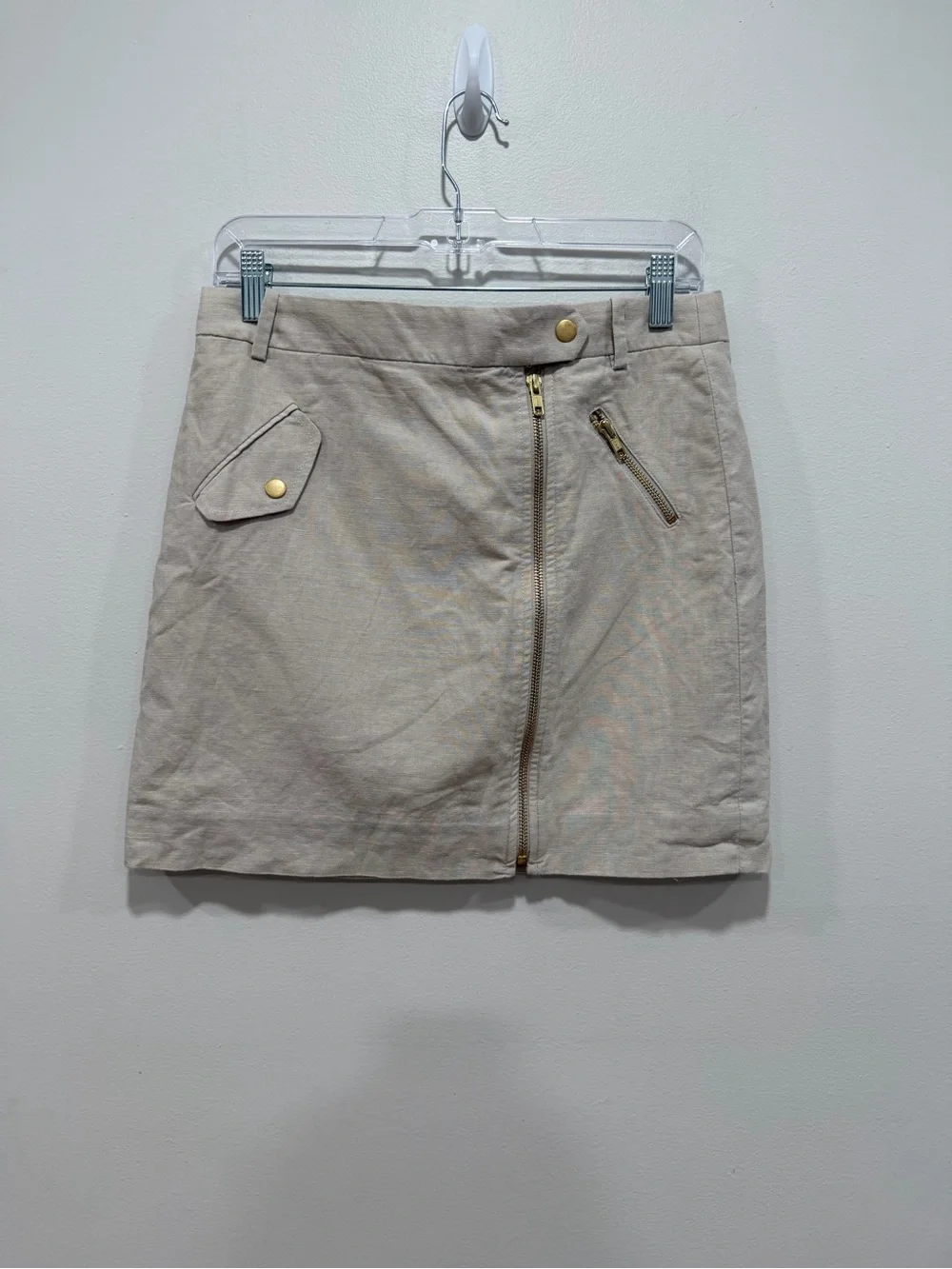 J.Crew Linen Blend Zip Front Mini Skirt Neutral Beige Utility Style 2